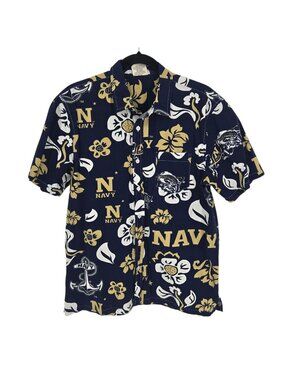 Wes and Willy Mens Naval Academy Navy tropical floral short sleeve button up
